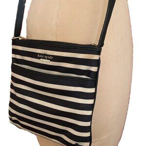 Kate Spade striped black and tan crossbody nylon purse bag